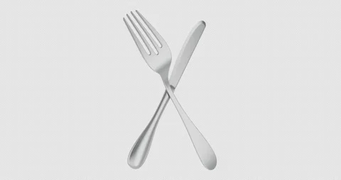 Crossed fork and knife animation, seamlessly loopable. 3D rendering isolate.. Video stock 318742474
