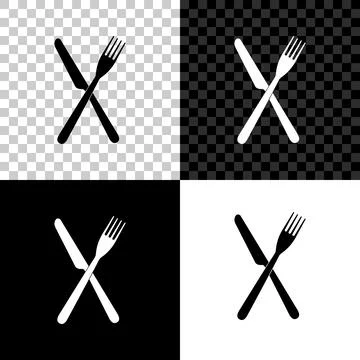 Crossed fork and knife icon isolated on black, white and transparent background Stock Illustration