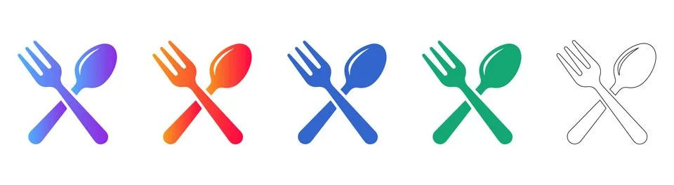 Crossed Fork and Spoon Dining Utensil Icons for Restaurants Stock Illustration