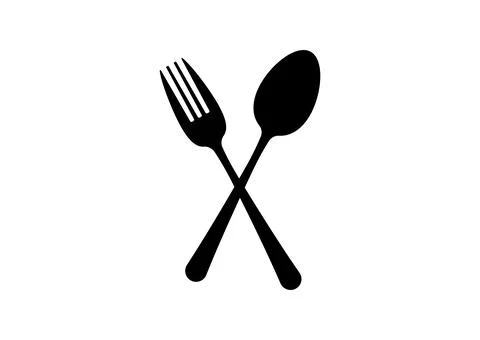 Crossed fork and spoon vector icon black cutlery flat simple design isolated on Stock Illustration