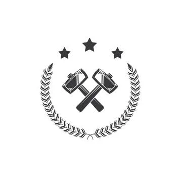 Crossed hammer badge  icon vector concept design template Stock Illustration