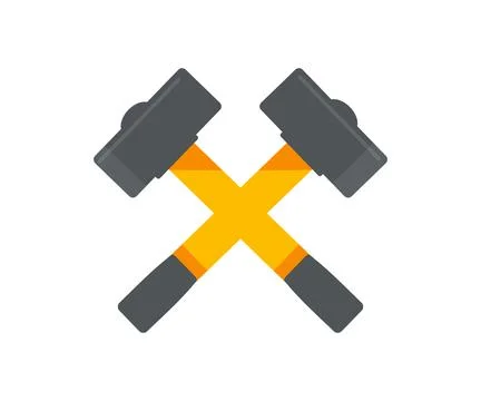 Crossed hammers hand tools, simple shape, for graphic design logo design. Stock Illustration