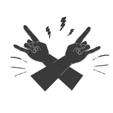 Crossed hands with gesture with light bolt doodle emblem, symbol isolated on Illustrazione stock