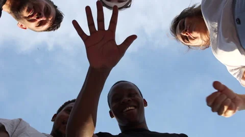 Crossed hands of people of different colors, multi-racial group of people Video stock 134573162