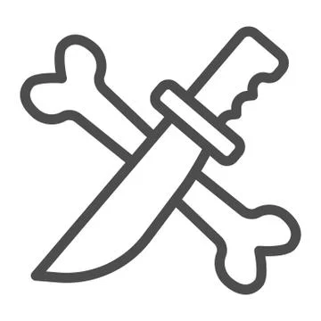 Crossed knife and bone line icon, halloween concept, dagger and bone sign on Stock Illustration