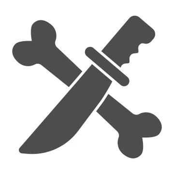 Crossed knife and bone solid icon, halloween concept, dagger and bone sign on Stock Illustration