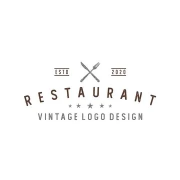 Crossed Knife and Spoon Fork Rustic Vintage Retro Restaurant logo design Stock Illustration