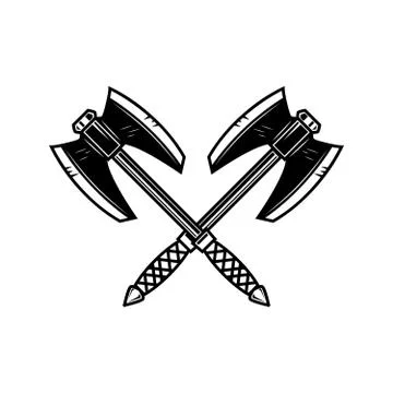 Crossed medieval axe. Design element for label, badge, sign. Vector illustrat Stock Illustration