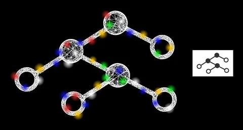 Crossed Mesh Nodes Structure Icon with Bright Colored Light Spots Illustrazione stock