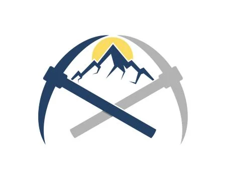 Crossed mining axe with mountain in the middle Stock Illustration