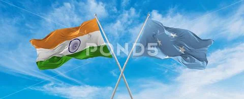 Crossed national flags of India and Micronesia Federated States flag ...