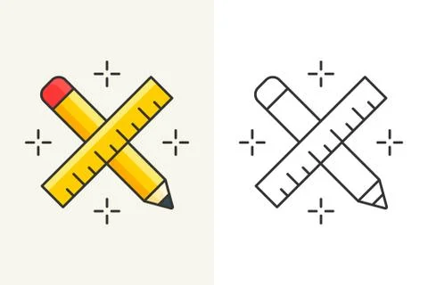 Crossed pencil with ruler vector icon editable stroke Stock Illustration