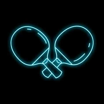 Crossed ping pong rackets glowing neon blue outline Stock Illustration