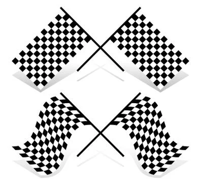 Crossed racing flag set. Resting and waving version. Stock Illustration