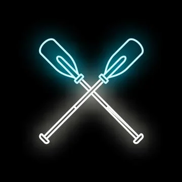 Crossed rowing oars creating blue neon sports icon Stock Illustration