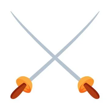 Crossed Saber and Sword with Sharp Blade Vector Illustration Stock Illustration