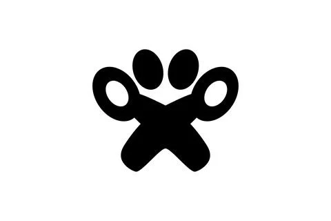 Crossed scissors and oval dots for a pet grooming service logo. Stock Illustration
