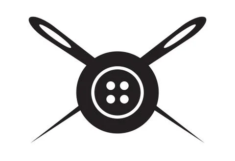 Crossed Sewing Needles with sewing button circle logotype. Tailor logo template Stock Illustration