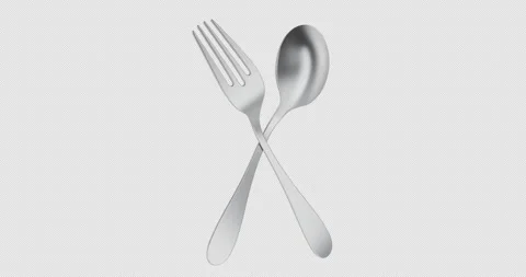 Crossed spoon and fork rotating rotation animation, seamlessly loopable. 3D.. Video stock 317706191