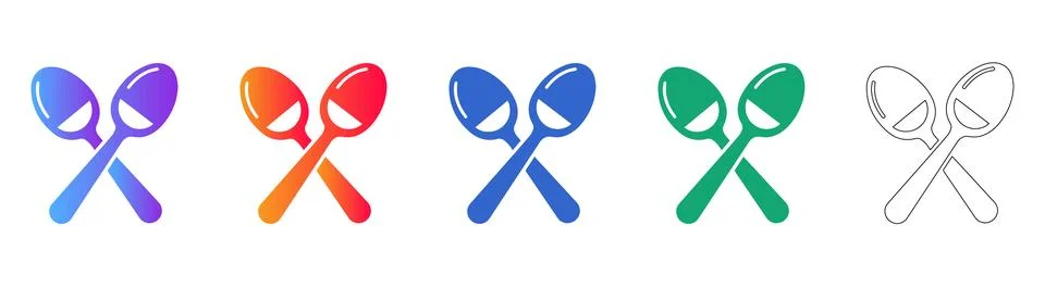 Crossed Spoons Icon Set Stock Illustration