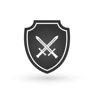 Crossed Swords and Shield. Vector illustration isolated on white background. Stock Illustration