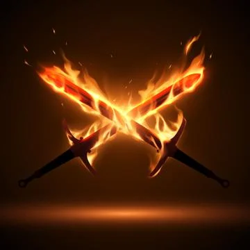 Crossed swords in fire flames Stock Illustration