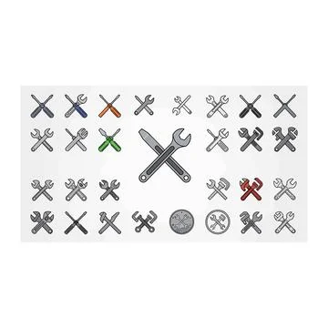 Crossed tools icon set wrench screwdriver maintenance repair graphic Illustrazione stock