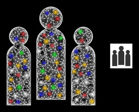 Crossed Web Mesh Crowd Icon with Multicolored Flash Nodes Illustrazione stock