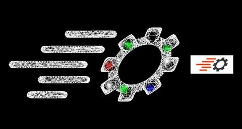 Crossed Web Mesh Fast Gear Icon with Colorful Flash Nodes Illustrazione stock
