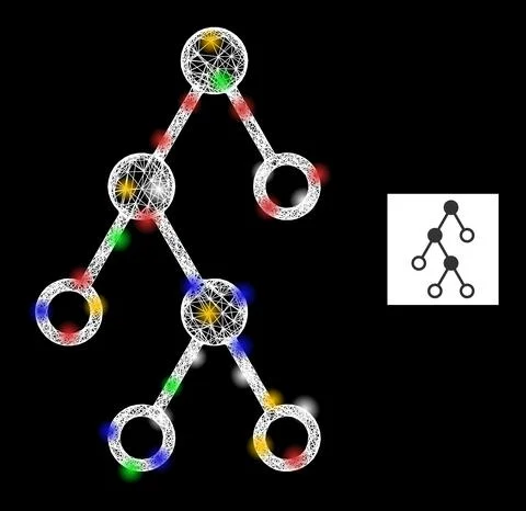 Crossed Web Mesh Hierarchy Nodes Icon with Multi Colored Flash Nodes Illustrazione stock