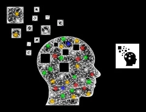 Crossed Web Mesh Memory Compilation Icon with Colorful Glare Spots Stock Illustration