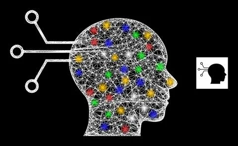 Crossed Web Mesh Mental Interface Icon with Multicolored Glare Spots Stock Illustration