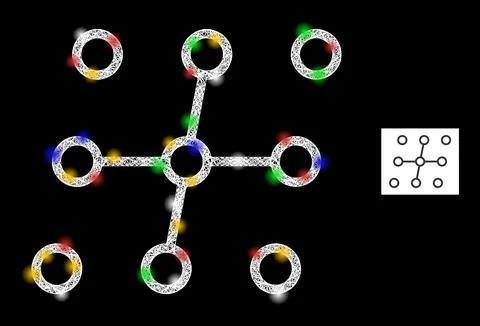 Crossed Web Mesh Nodes Icon with Multicolored Light Spots Stock Illustration