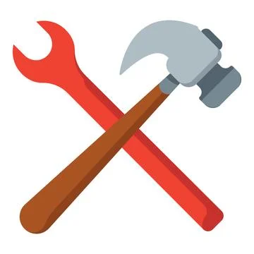Crossed wrench and hammer representing tools for repair, service, construction Stock Illustration