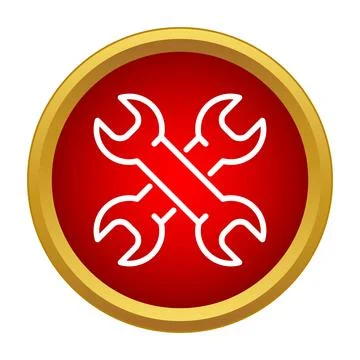 Crossed wrenches flat icon on red gold button Stock Illustration