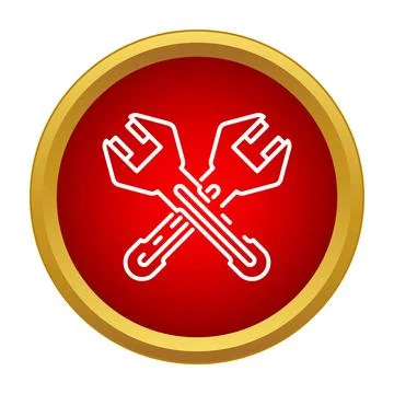 Crossed wrenches icon in red circle with gold border Stock Illustration