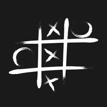 Crosses and zeros in cells of intersecting lines, white paint on a black back Stock Illustration