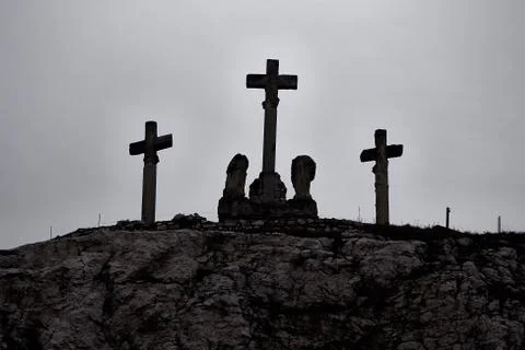 Crosses on the hill Stock Photos