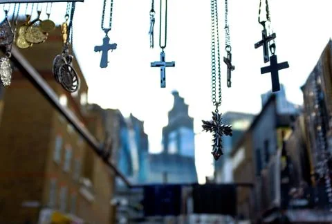 Crosses on skyscraper background Fotos de archivo