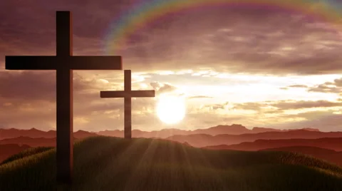 Crosses at sunset Stock Footage 1009586