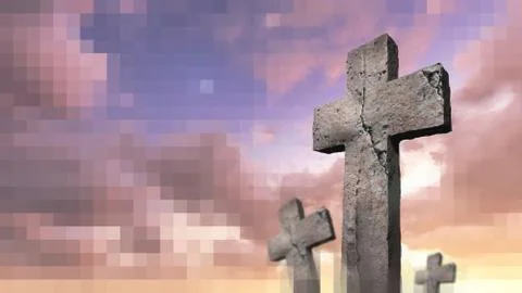 Crosses at sunset made in 3d software 스톡 일러스트