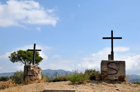 Crosses on top of the mountain 写真素材