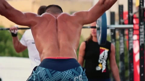 Crossfit close up overhead presses Stock-Footage 68893769