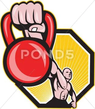 Crossfit training lifting kettlebell front. Stock Illustration