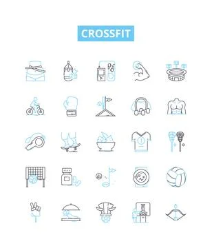 Crossfit vector line icons set. Workout, Fitness, Exercise, Strength, Strength Stock Illustration