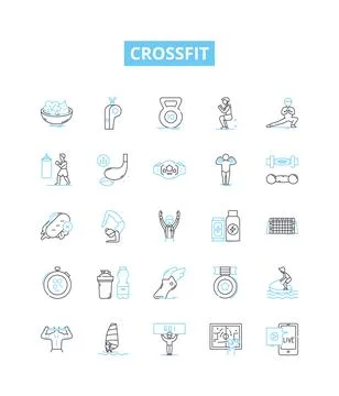 Crossfit vector line icons set. Workout, Fitness, Exercise, Strength, Strength Stock Illustration