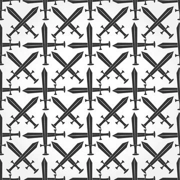 Crosshairs of swords. Seamless pattern for texture, textiles, packaging, and Illustrazione stock