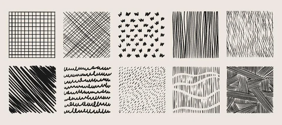 Crosshatch texture patterns set Ilustración de archivo