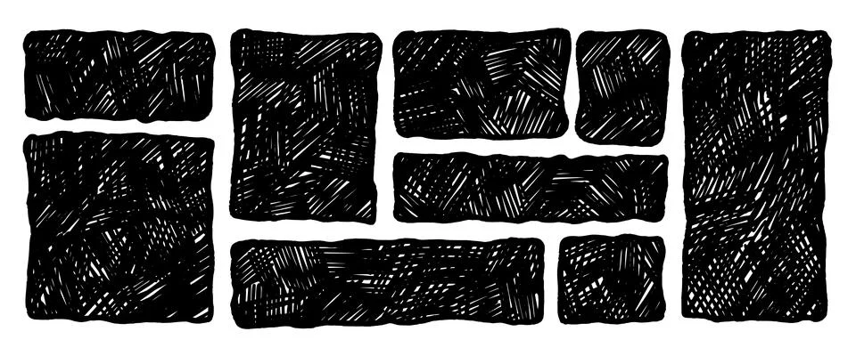 Crosshatching textured rectangles with irregular wavy edges. Black grunge Illustrazione stock