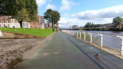 Crossing along the river Stock Footage 125697549